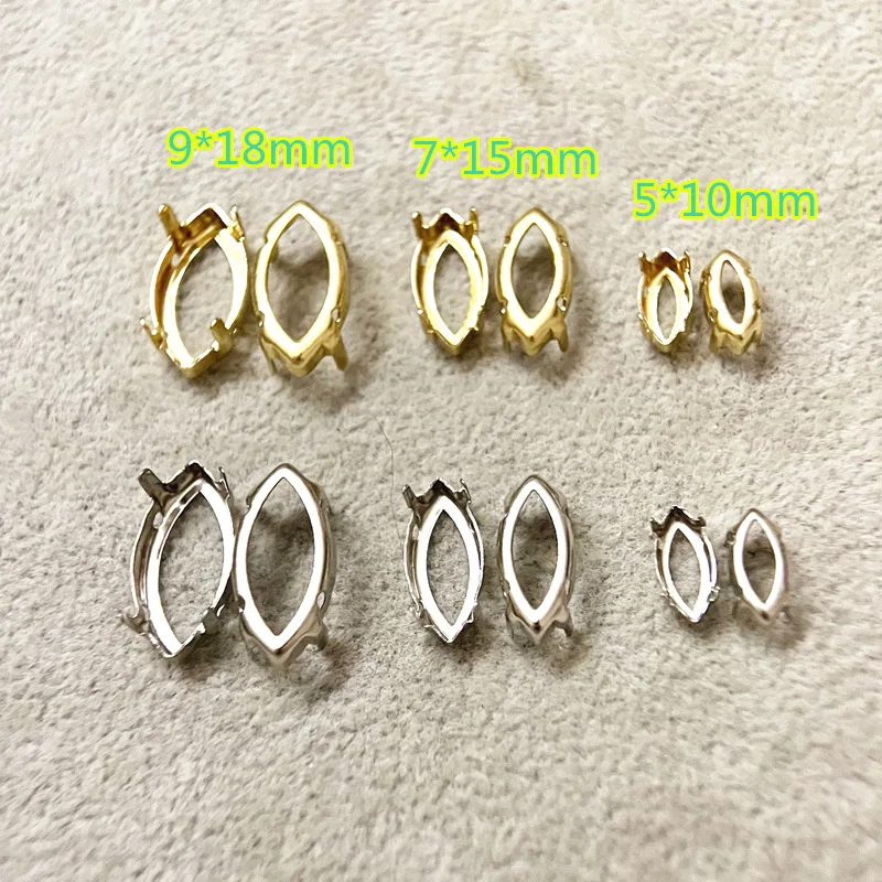 Navette Shape Copper Metal Accessories Frame For Rhinestone Frame Base Sew On Navette Rhinestones For DIY Needlework Metal Claw