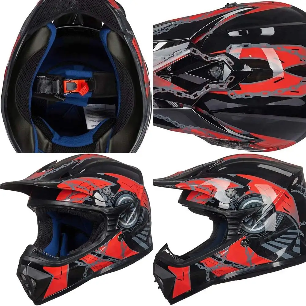 

Full Face Motocross Helmet for Adults - DOT Certified, Red and Black, Size XXL