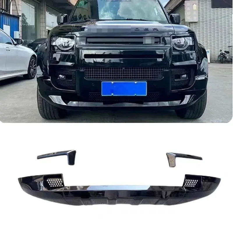 For Land Rover Defender 90 110 2020-2024 Front Bumpers Lip Air Wind Knife Diffuser Splitter Spoiler Body Kits Glossy Black