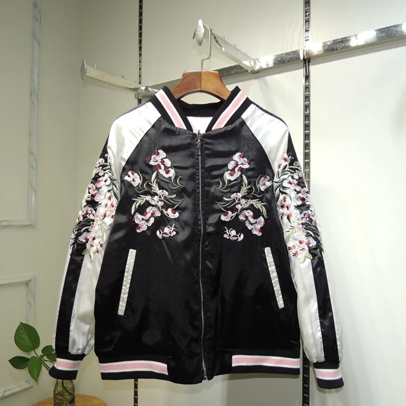 Sukajan femmes printemps pilote veste broderie Baseball Floral Bomber vestes 2 côtés portable américain femme filles manteau 2025 Z1