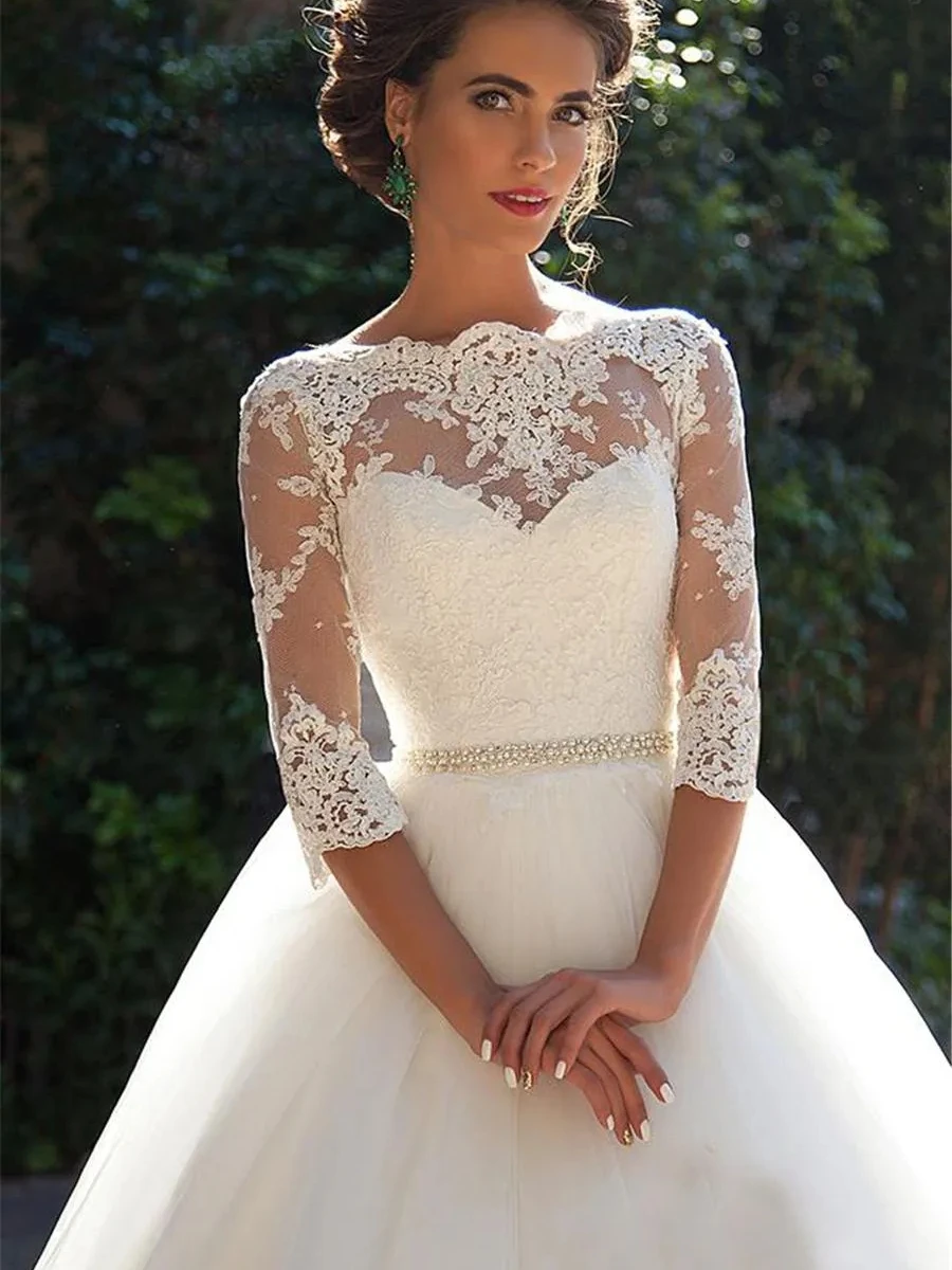 Classic Wedding Dresses For Women 2024 A-Line Tulle Bridal Gowns Lace Appliques Elegant Robes Vintage Vestidos De Novia 2023