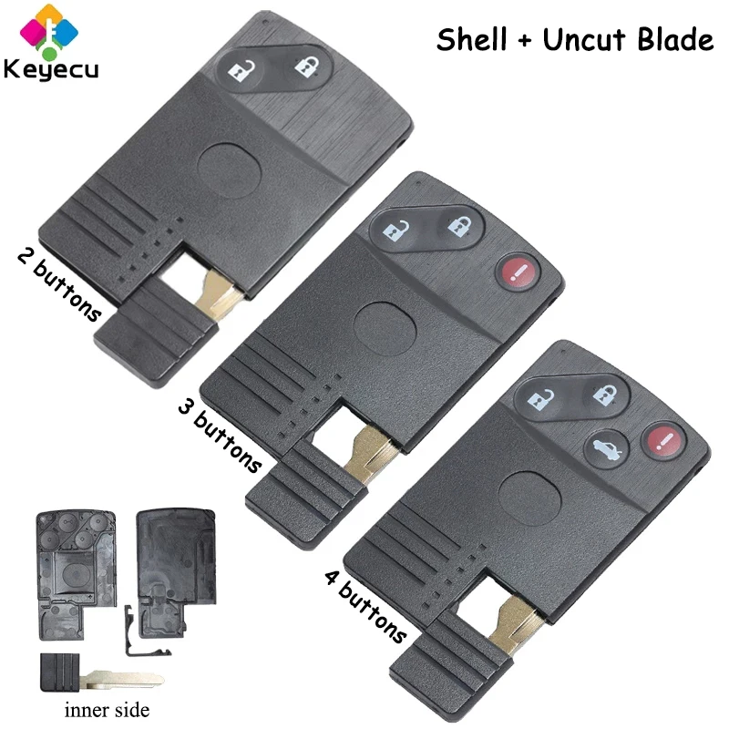 

KEYECU Replacement Smart Card Remote Car Key Shell Case With Uncut Blade 2 3 4 Buttons Fob for Mazda 5 6 CX-7 CX-9 RX8 Miata MX5