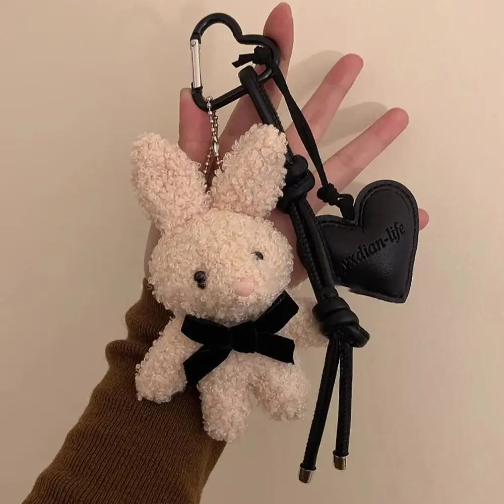 Bag Charm Fluffy Plush Rabbit Keychain Cartoon Soft Bunny Bow Key Chain Y2K Cute Stuffed Backpack Pendant Jewelry