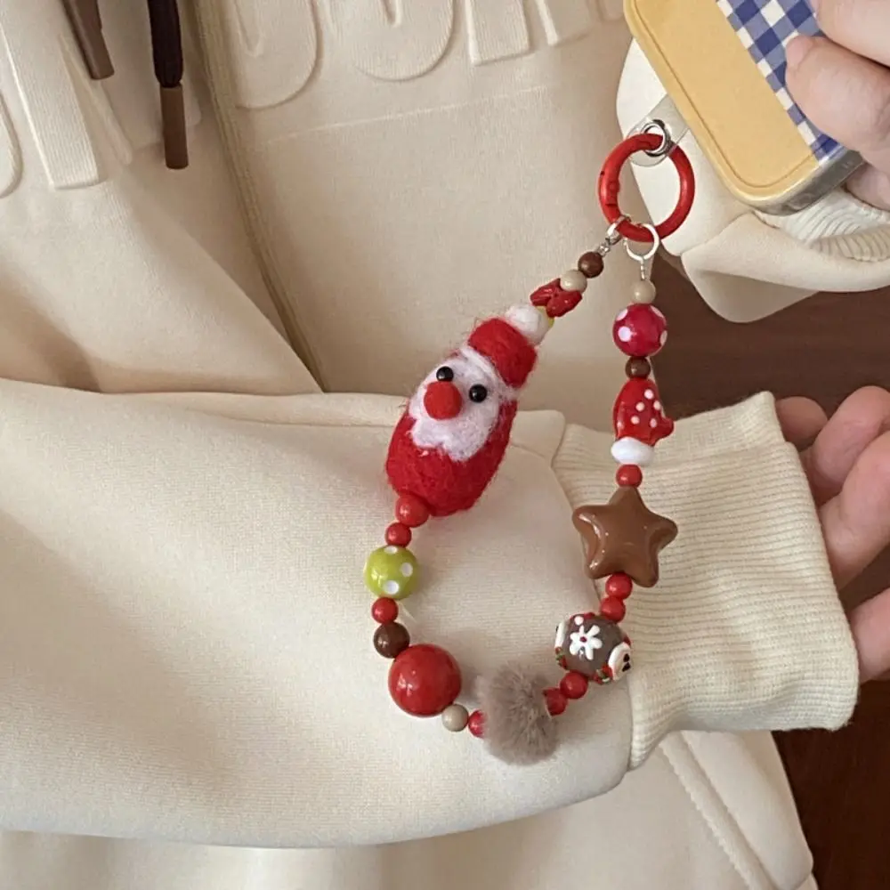 Santa Claus Christmas Felt Beads Keychain Christmas Tree Handmade Christmas Pendant Bracelet Anti-lost Beaded Cell Phone Lanyard