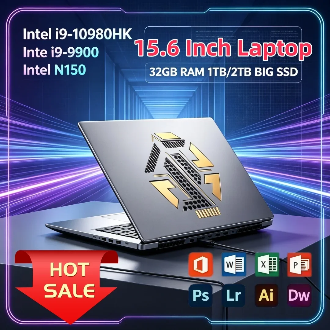 15.6 Inch Slim Laptop Hot Sale Sleek Design Intel Core N150 I9‑9900 I9‑10980HK 16/32GB 2TB Windows11 Lightweight Portable