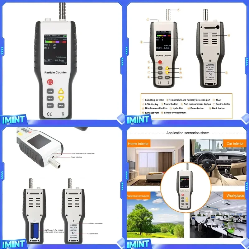 HT-9600 Professional Handheld Particle Counter High Sensitivity PM2.5 Air Quality for Dust Leak