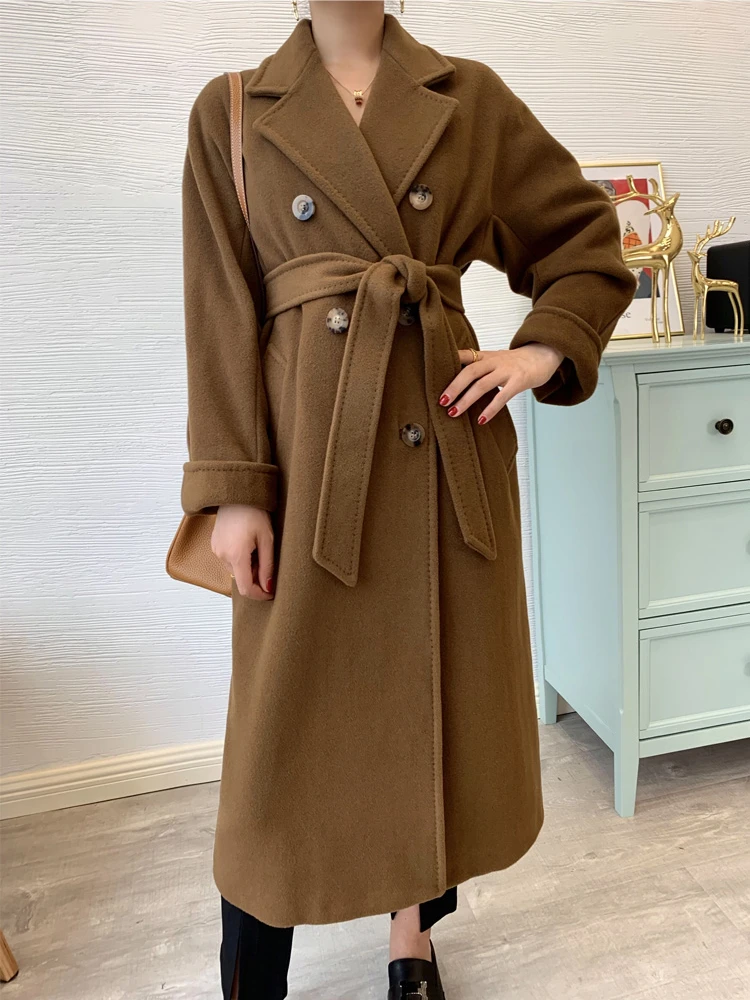 New Women Double-breasted Wool Cashmere Coat Mid-length Autumn-winter Loose Luxury Double-sided Warm Woolen Coat Fahion Female