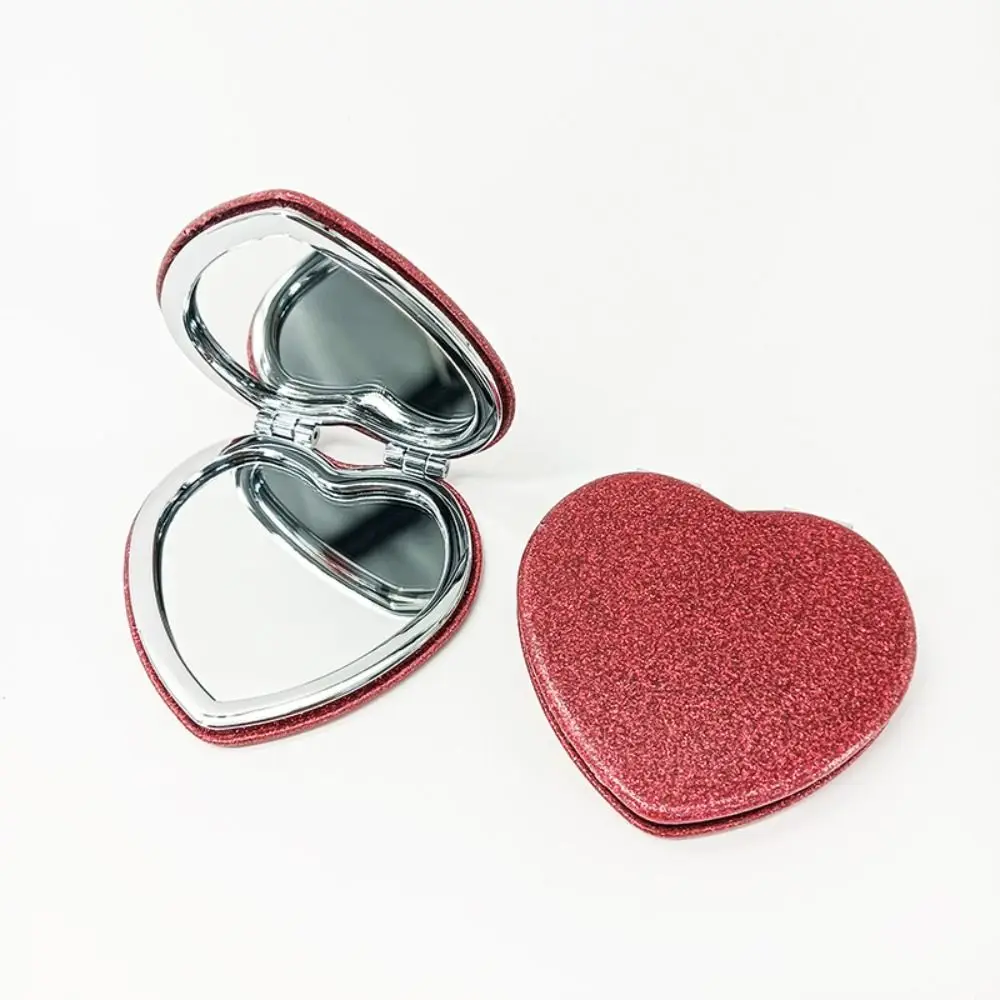 Fashion Double-Sided Pink Mirror Portable with Magnifying Heart Shaped Compact Mirror Foldable Vanity Mirrors Home Use