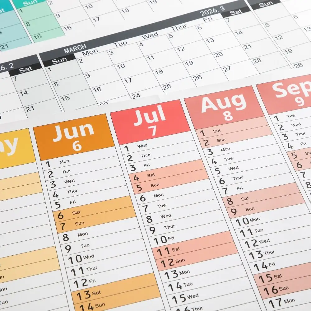 

Календарь на 2026 год, 42x100 см, креативный, красочный, на 12 месяцев, из плотной бумаги, органайзер-ежедневник, большой размер, для домашнего использования