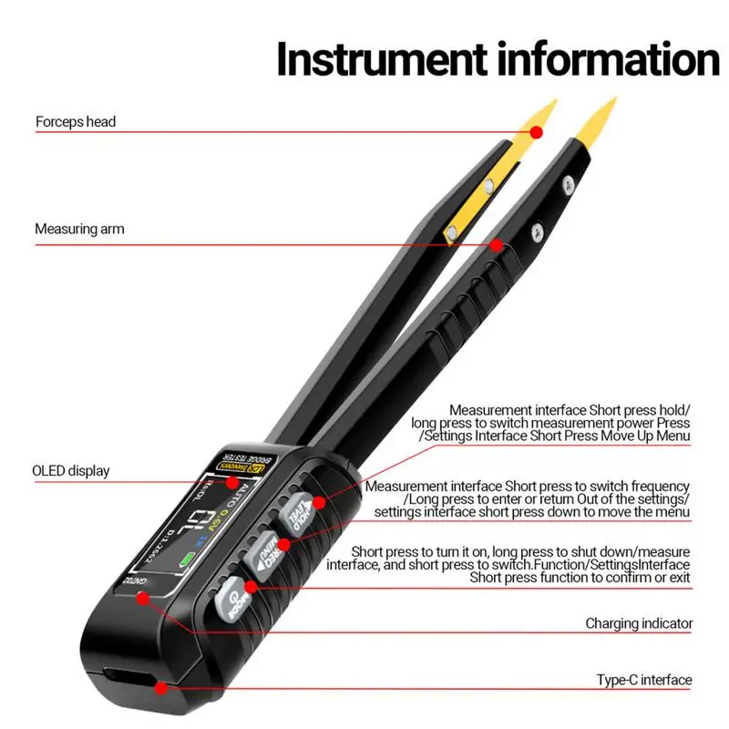 Smart Component Tester Auto Meter Tester SMD Meter Tweezer High Accuracy Component Analyzer With Display Component Recognition