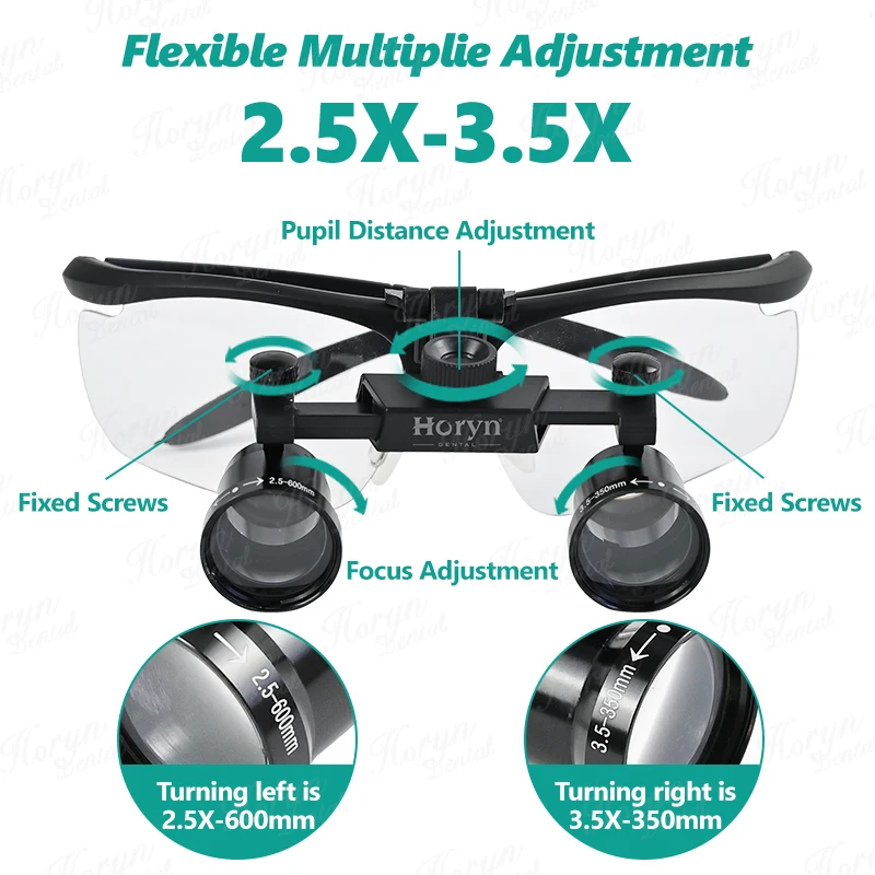 2.5X-3.5X Adjustable Dental Surgical Magnifying Glasses Dentistry Binocular Magnifier 350-600 mm Interpupillary Distance