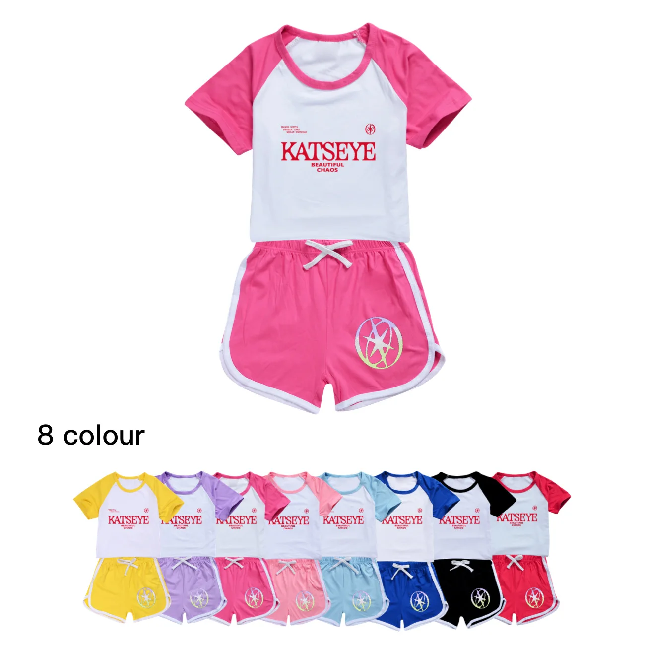 New KPOP KATSEYE The Beautiful Chaos T Shirt Kids Fashion Summer Sportsuits Girls Short Sleeve Tops Shorts 2pcs Sets Boys Outfit