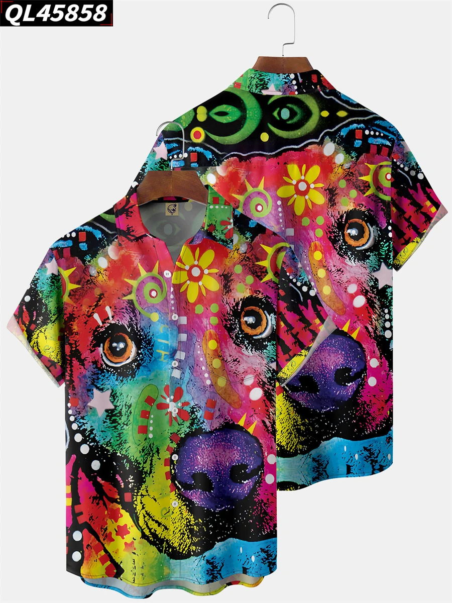 

Летние пляжные рубашки, мужские гавайские милые рубашки с принтом собаки, мужская винтажная одежда с короткими рукавами