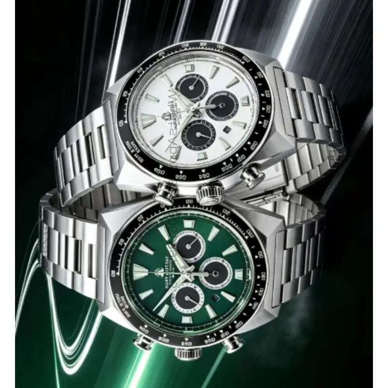 9568 Limited Edition Solar Photokinetic Energy Three-eye Panda Chronograph Watch Waterproof Watch