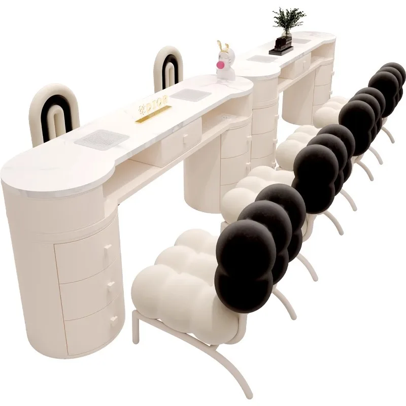 

Customized Zhongmin Yunshang high-end cream style manicure table and chair set with its own vacuum cleaner socket