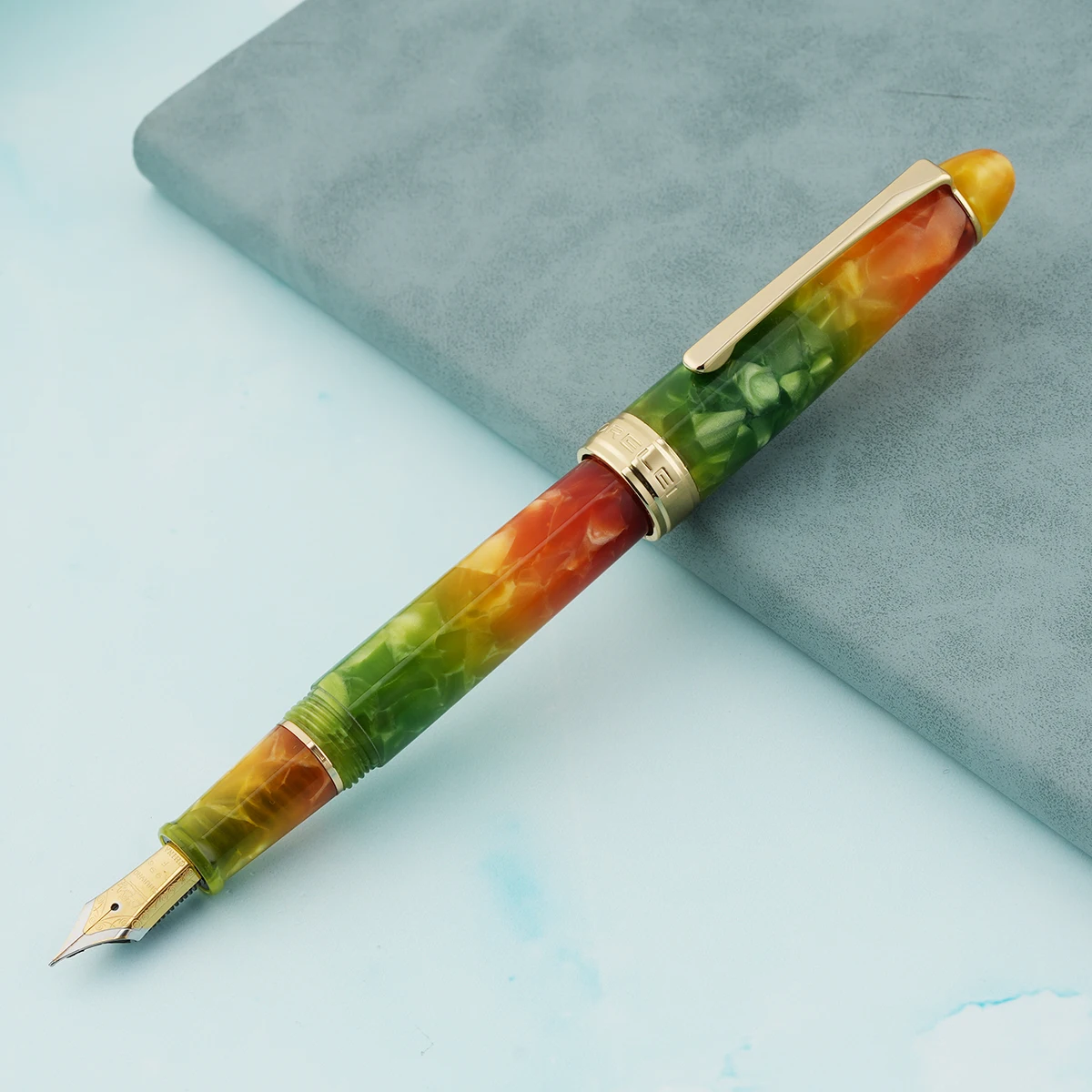 

Перьевая ручка из зеленой и желтой смолы с конвертером LORELEI Golden Clip Iridium EF/F 0,38/0,5 мм, чернильная ручка для офиса и бизнеса