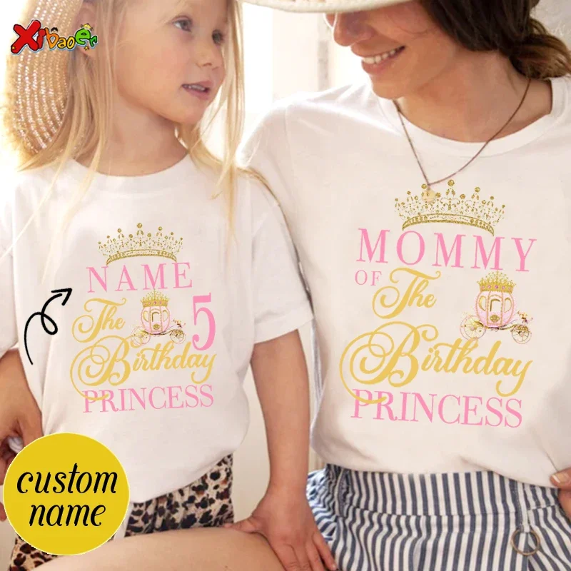 

Famili Look Famili Birthday Shirt Party Carriage Crown for Girl Birthday Party Matching Clothes Outfit Baby Jumpsuit Custom Name