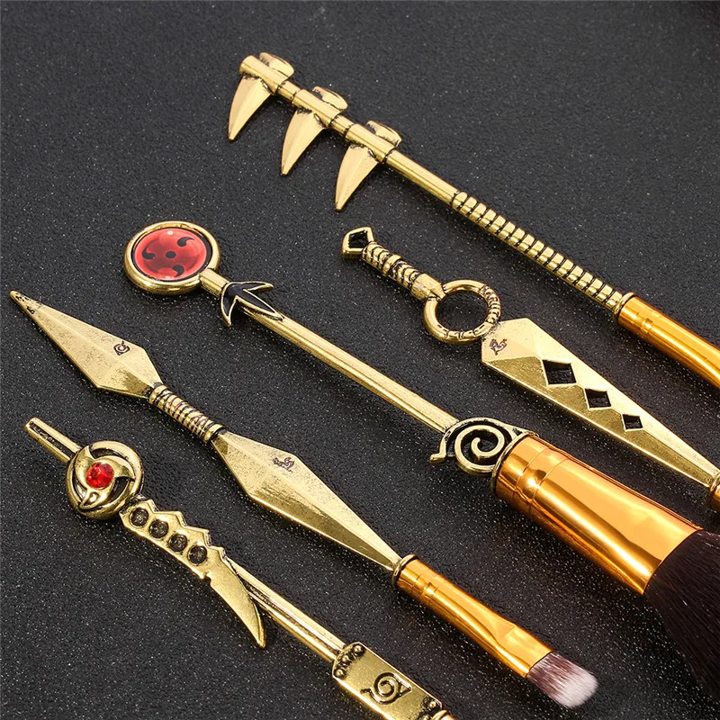 5pcs Naruto Village Konoha Ninja Shinobi Cosplay Makeup Brush Sasuke Anime Women Makeup Tool Y2K Charm Girl Kawaii Gift