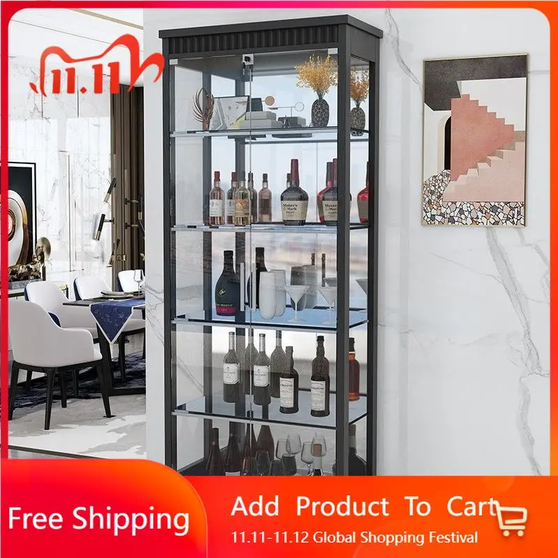 

Transparent Shelves Bar Cabinet Living Room Mobile Kitchen Wine Cabinet Modern Standing Partitions Armoire Furniture For Room