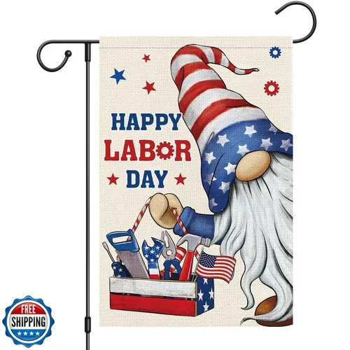 Heyfibro Happy Labor Day Gnome Garden Flag 12 x 18 Double Sided Burlap Workin... IIX WZZ yyi