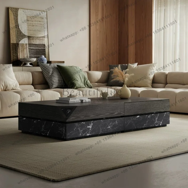 

Italian minimalist coffee table living room home creative light luxury high-end square solid wood tea table