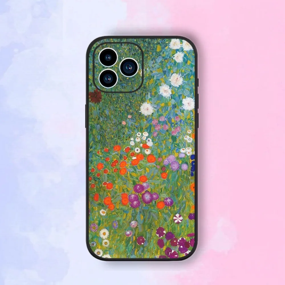 Gustav Klimt Art Phone Case For iPhone 15,14,13,12,11,XS,XR,X,8,7,Pro,Max,Plus,mini Silicone Black Cover