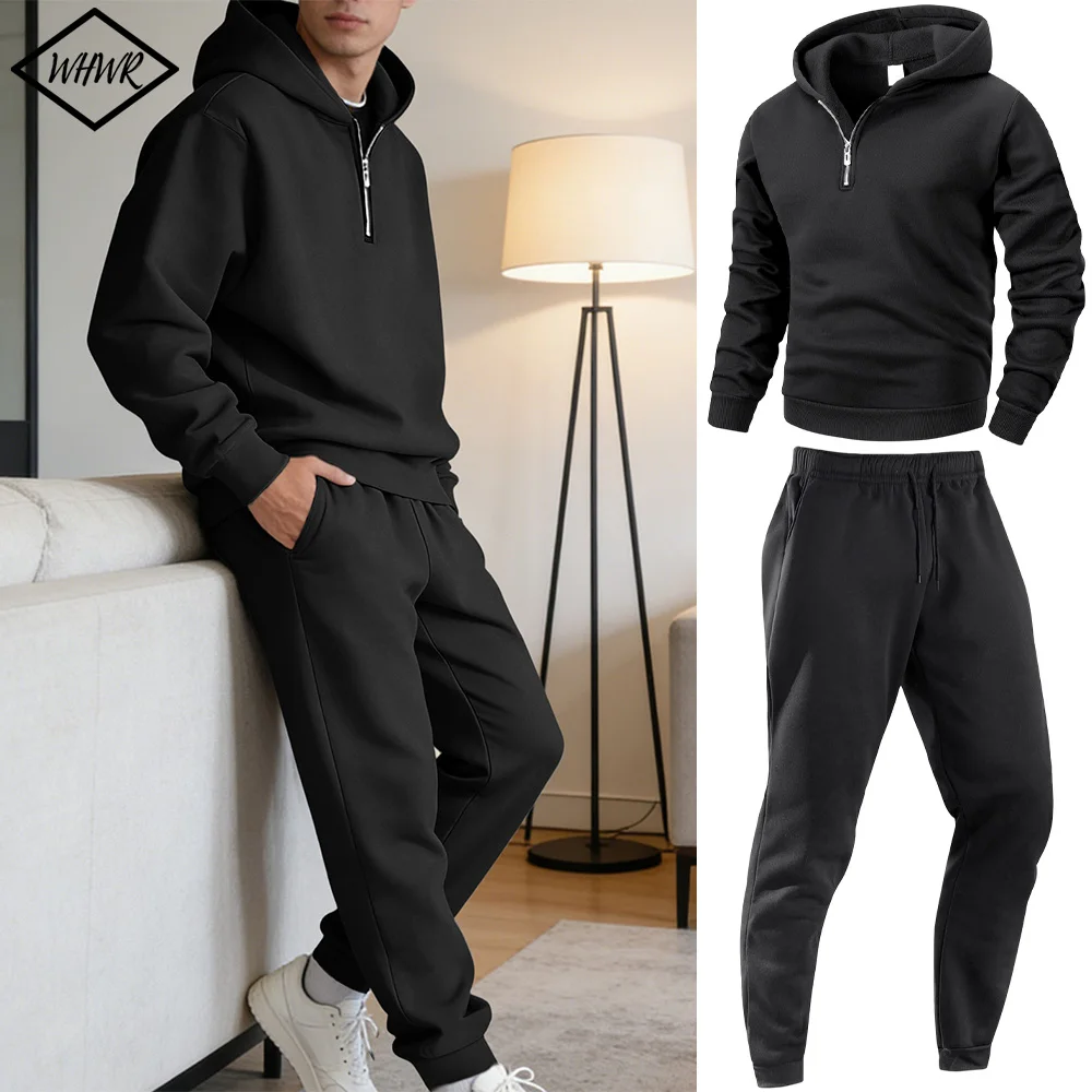 

Men's Two-piece Set Casual Long-sleeved Hooded Sweatshirt and Sports Pants Outfit Suitable for Winter and Autumn Sports Outfit