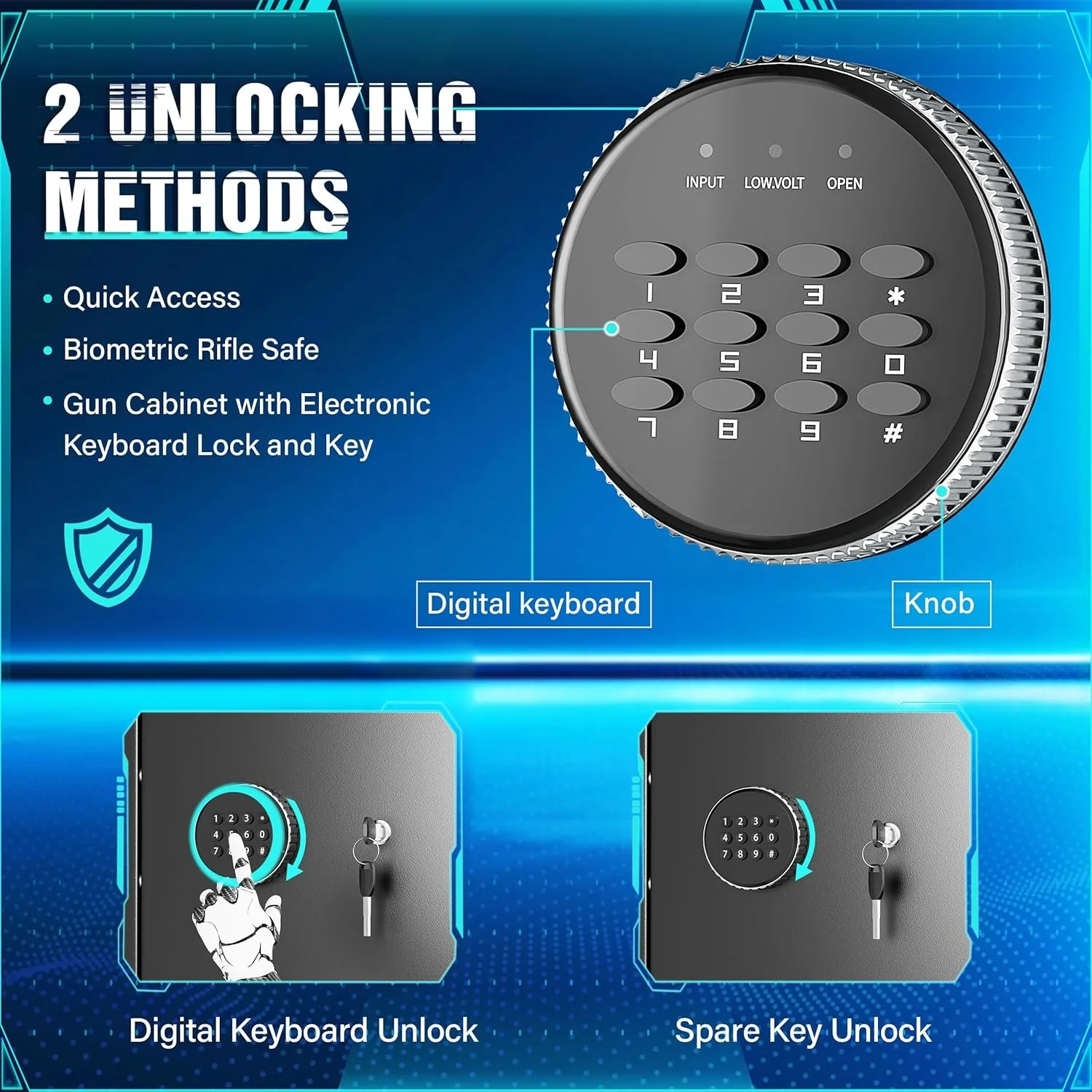 10-12 Rifle Gun Safe with Keyboard,Quick Access Large Gun Safes for Rifles,Locking Gun Cabinet Rifle Safe with Gun Safes Pockets