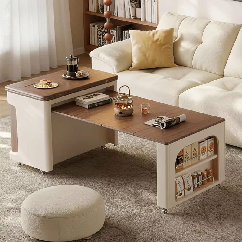 Vintage-style Coffee Table Solid Wood Home Use Small Living Rooms Multifunctional Adjustable Height Extendable Foldable Table