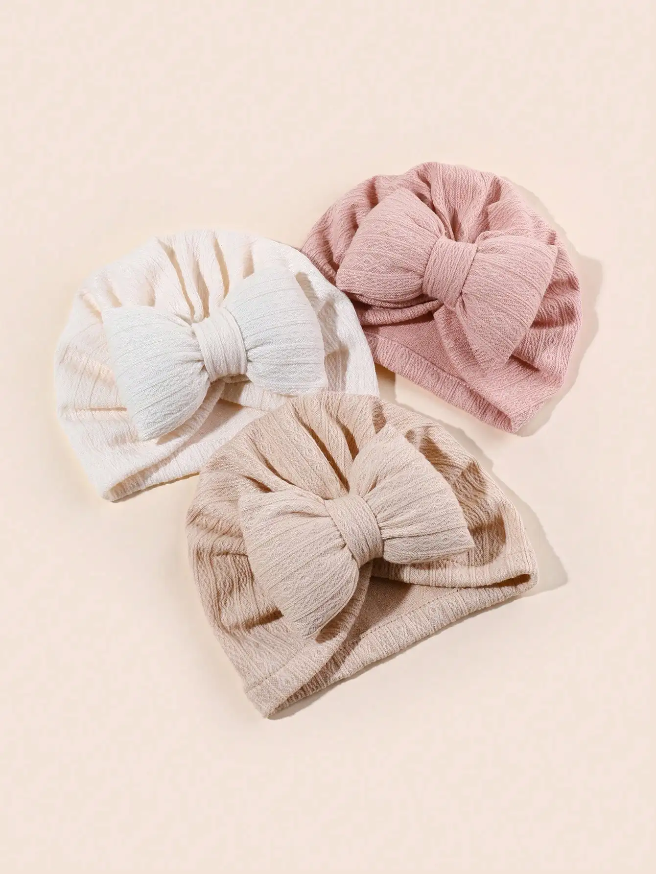 3pcs/set Lovely Bowknot Knitted Baby Hat Cute Solid Color Baby Girls Boys Hat Turban Soft Infant Cap Pillow Beanies Head Wraps