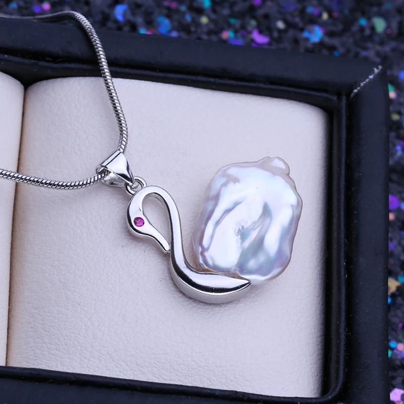 FENASY Natural Freshwater Big Baroque Pearl Necklaces For Women Girls Fashion Silver Color Animal Pendant Birthday Gift