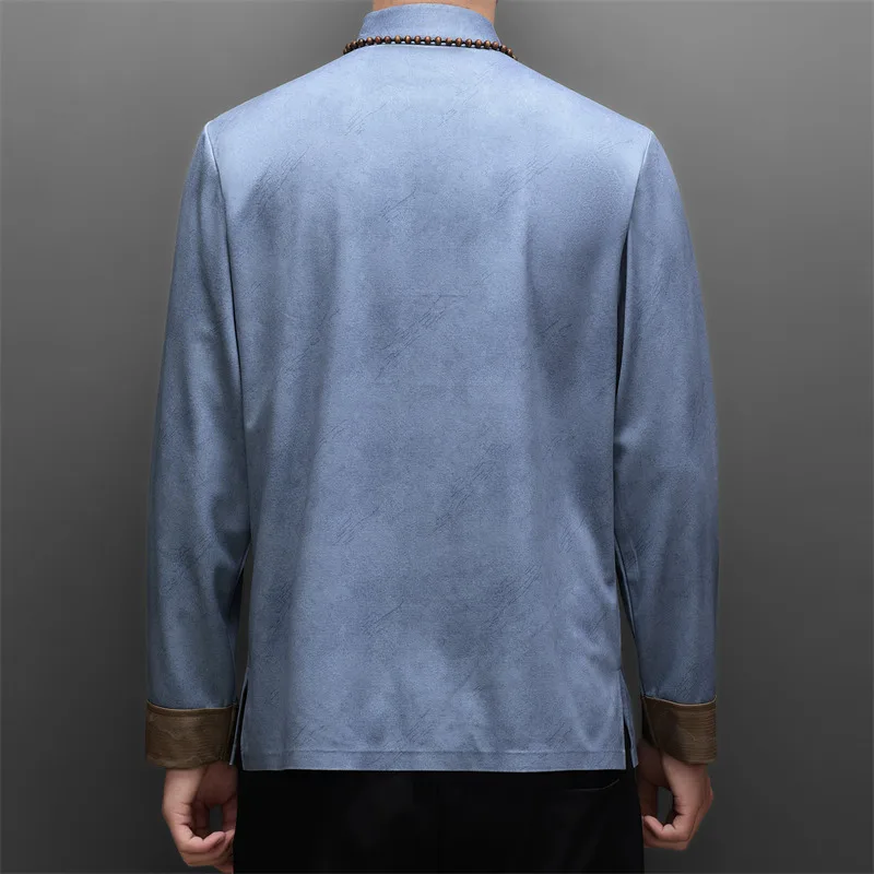 Tang Costume Shirts For Men Long Sleeve Frog Button Chinese Style Autumn Quality Softness Breathable Luxurious Camisas De Hombre