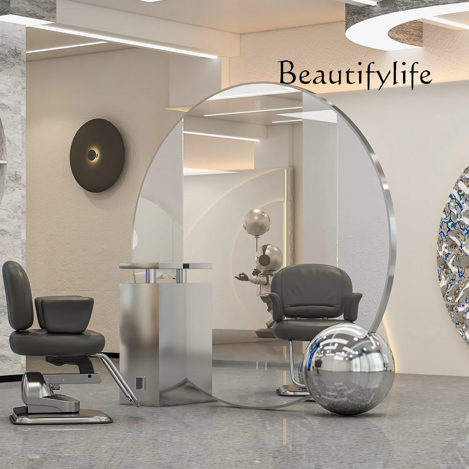 Barber shop mirror, hair salon mirror table, hair salon special with cabinet perm and dyeing area, hair cutting mirror floor