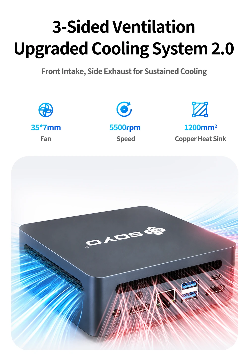 SOYO Mini PC Y5 Power Intel Core I7 8th Gen CPU 16GB DDR4 512GB SSD Windows 11 Pro Mini Desktop Computer WiFi5 BT4.2 Dual 4K Display Gigabit RJ45 LAN USB3.0 Mini for Home Office