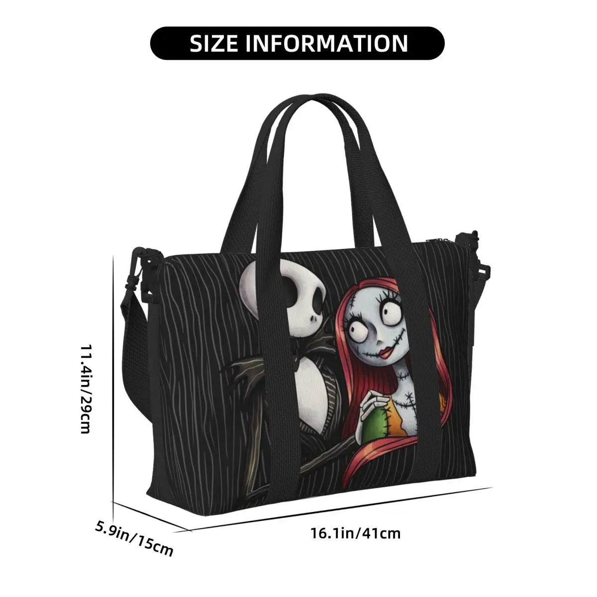 Custom The Nightmare Before Christmas Jack And Sally Beach Tote Bag for  Extra Large Gym Carry On Movie Travel Shopping Bags