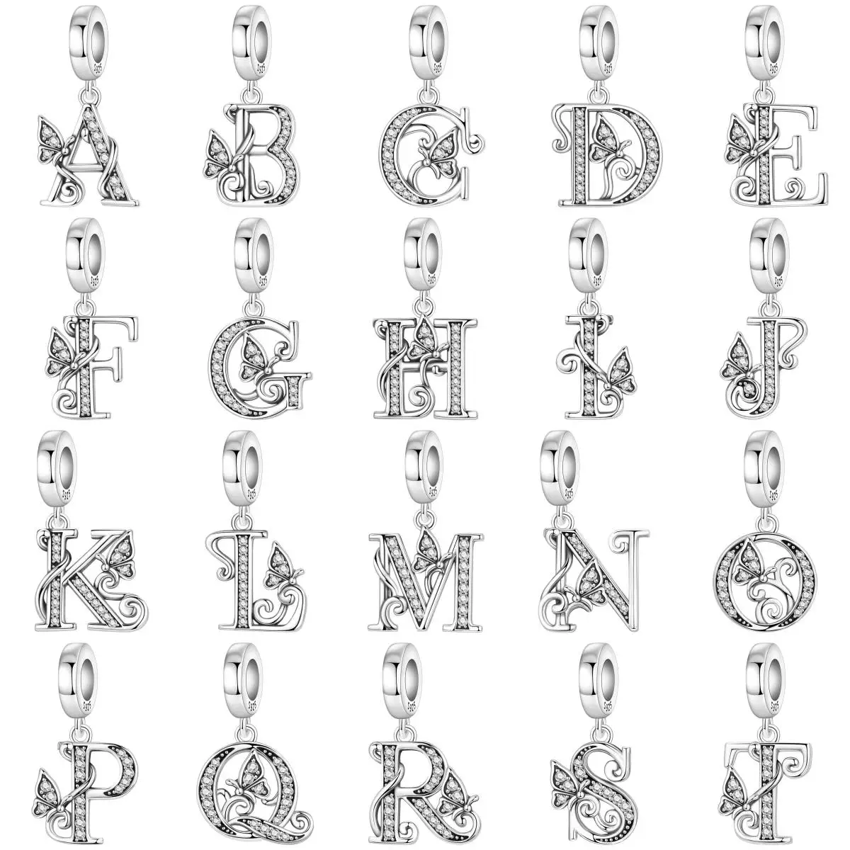 PANPOKI Pendentif Perle Papillon 26 Lettres en Argent Sterling 925, Breloque Originale DIY pour Bracelet Jonc, Bijou Collier, Cadeaux Tendance