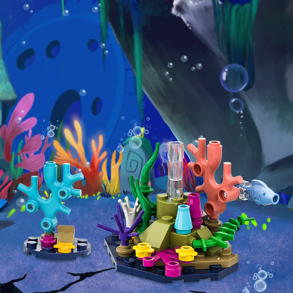 Gobricks moc mar profundo traça subnautica submarino blocos de construção conjunto com costura coral recife/peixe tijolos brinquedo para crianças presente