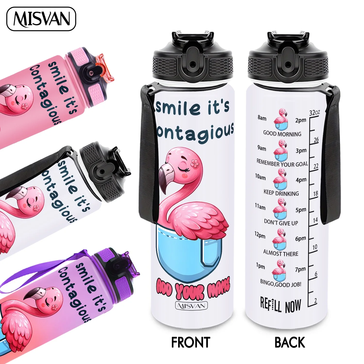 

1PC, Smile Flamingo with Inspirational Quotes ,32oz Gradient Water Bottle-Leak-Proof,HD Non-Peeling Pattern,Perfect for Sports,F