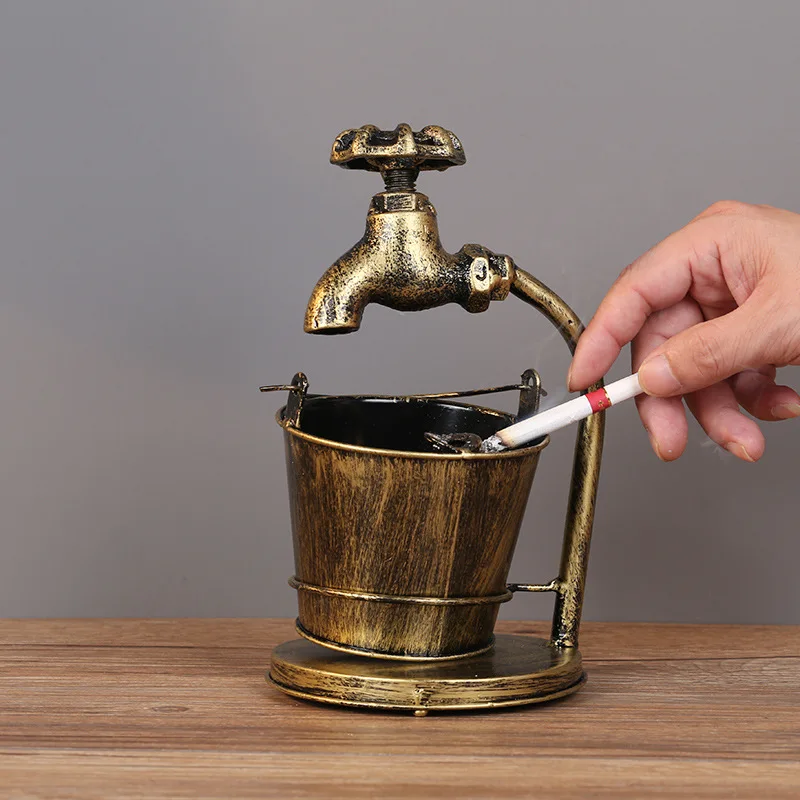 

1pc Water Barrel Ashtray Retro Iron Vintage Cigarette Holder Smokeless Easy Clean Desktop Decor For Home Bar Cafe Hotel Party