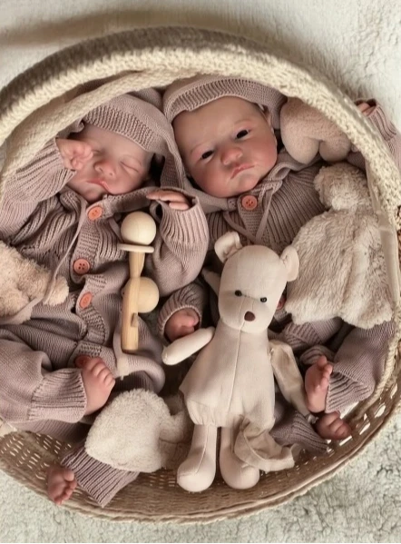 Npk 19''3d pele pintada veias visíveis corpo inteiro vinil macio reborn gêmeos levi acordado e dormindo bebê realista boneca de arte colecionável