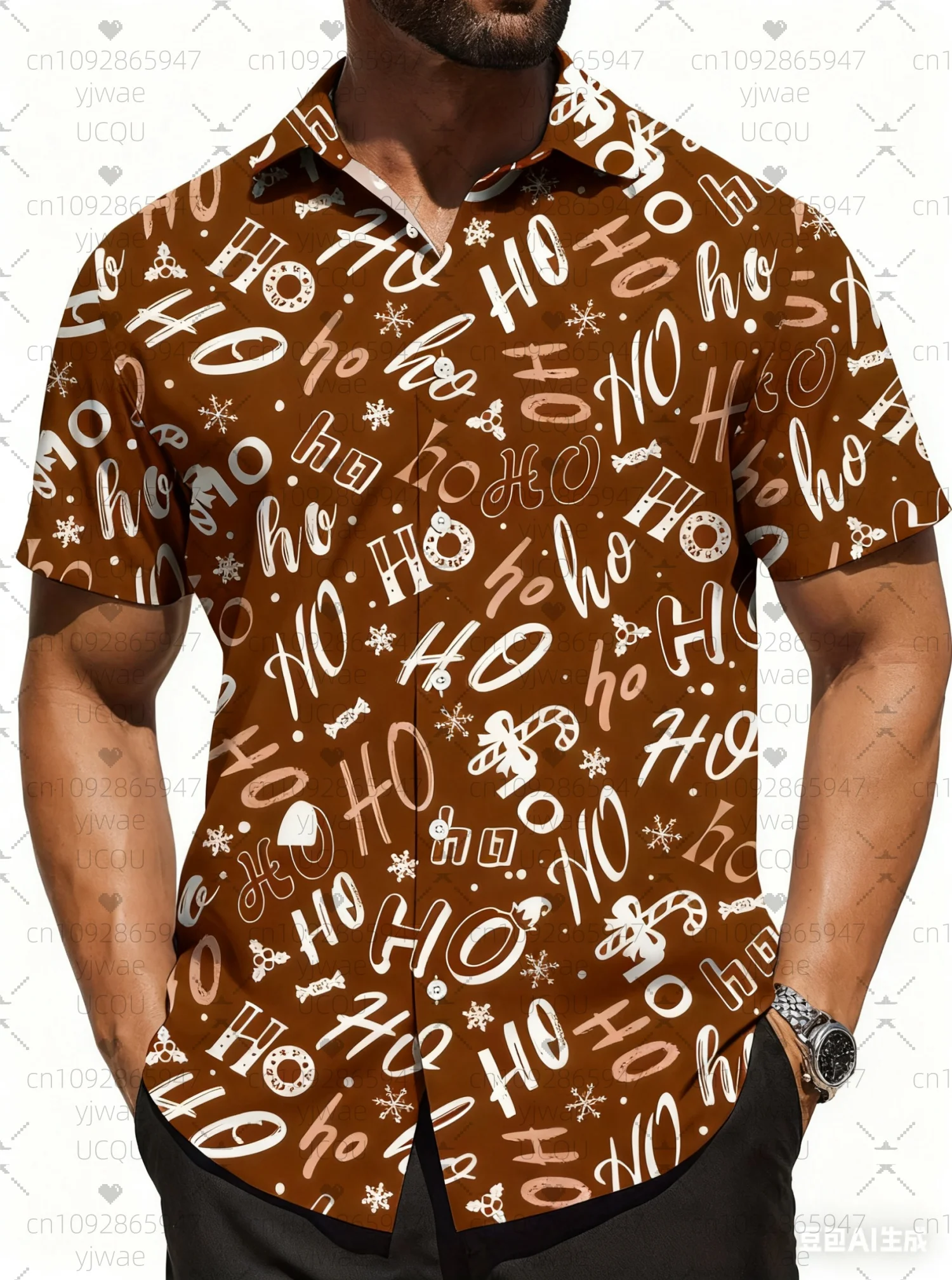 Kemeja Pria Kerah Natal 2025 Lengan Pendek Model Lapel Atasan Kasual Kancing Depan Untuk Musim Panas Pakaian Sehari-hari