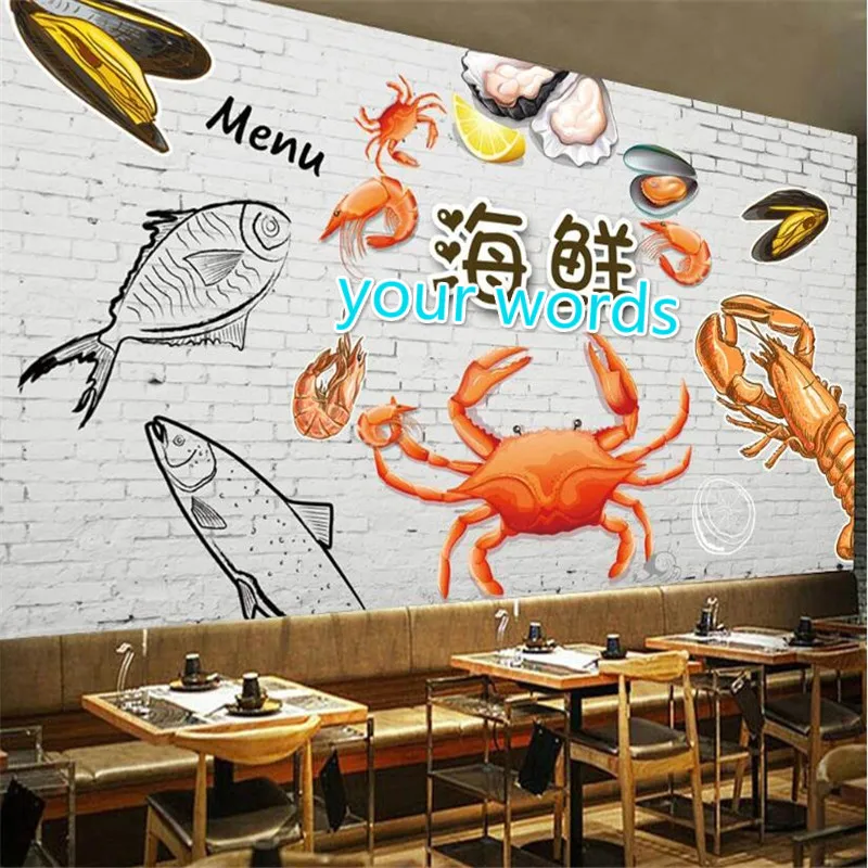 

Custom Simplicity Delicious Seafood Background Mural Wallpaper 3D Seafood Restaurant Snack Bar Industrial Decor Wall Paper 3D