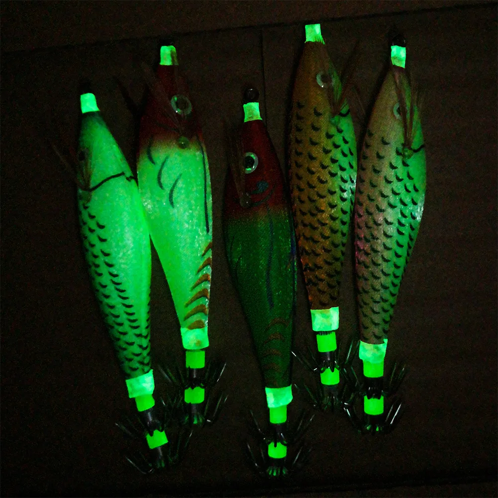 1pc 8cm Luminous Wood Shrimp Lure Squid Hook Jigging Octopus Bait 3D Eye Effect Bait Artificial Baits 101*19mm Fishing Lures