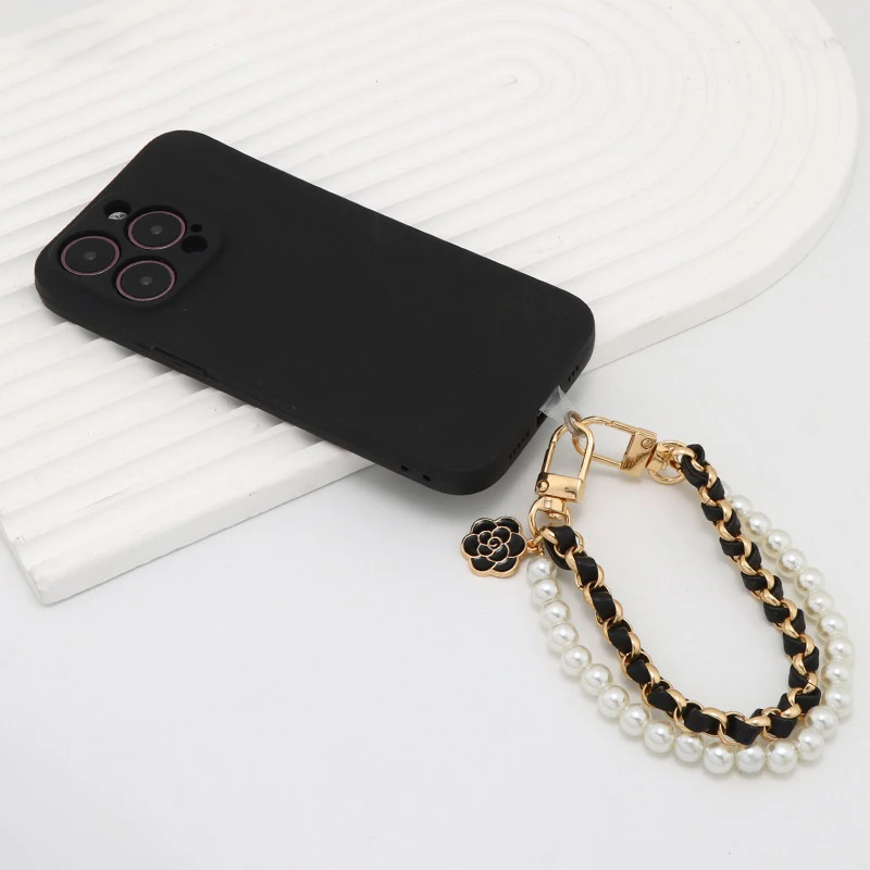 

Брелок с искусственным жемчугом, элегантный двухслойный милый кожаный брелок для ключей, украшения для сумки, аксессуары, подвесной кулон для телефона на запястье