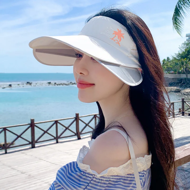 Korean Style New Women's Fashion Coconut Tree Pull Board Protection Summer Air Top Breathable Outdoor Sun Hat Ti