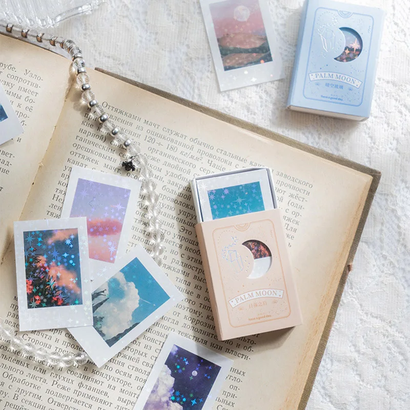 50Sheets Box-packed Sticker Bag The Moon In The Palm Of One's Hand Series Scenery Hand Account Decoration Stationery Material