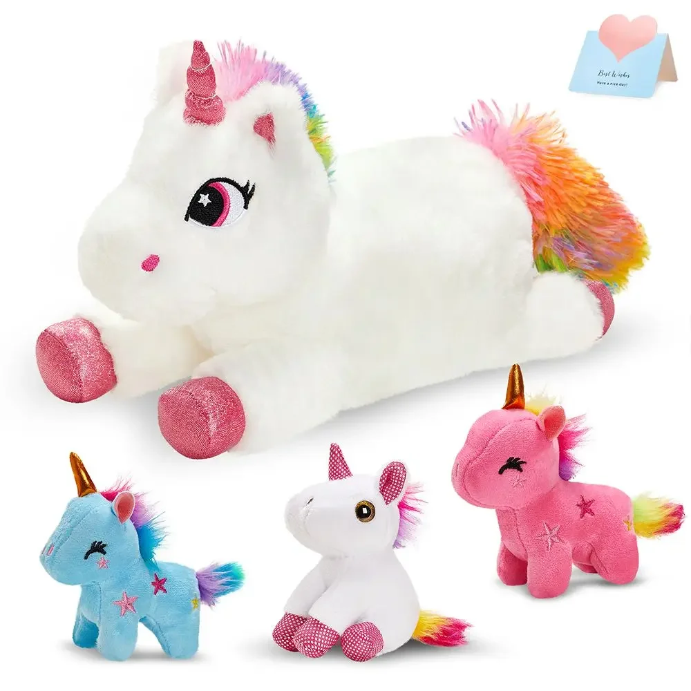 

Rainbow Unicorn Doll Set Plush Pillow Cute Unicorn Mother and Children Suit Stuffed Animals Throw Pillows Gift for Kids Soft