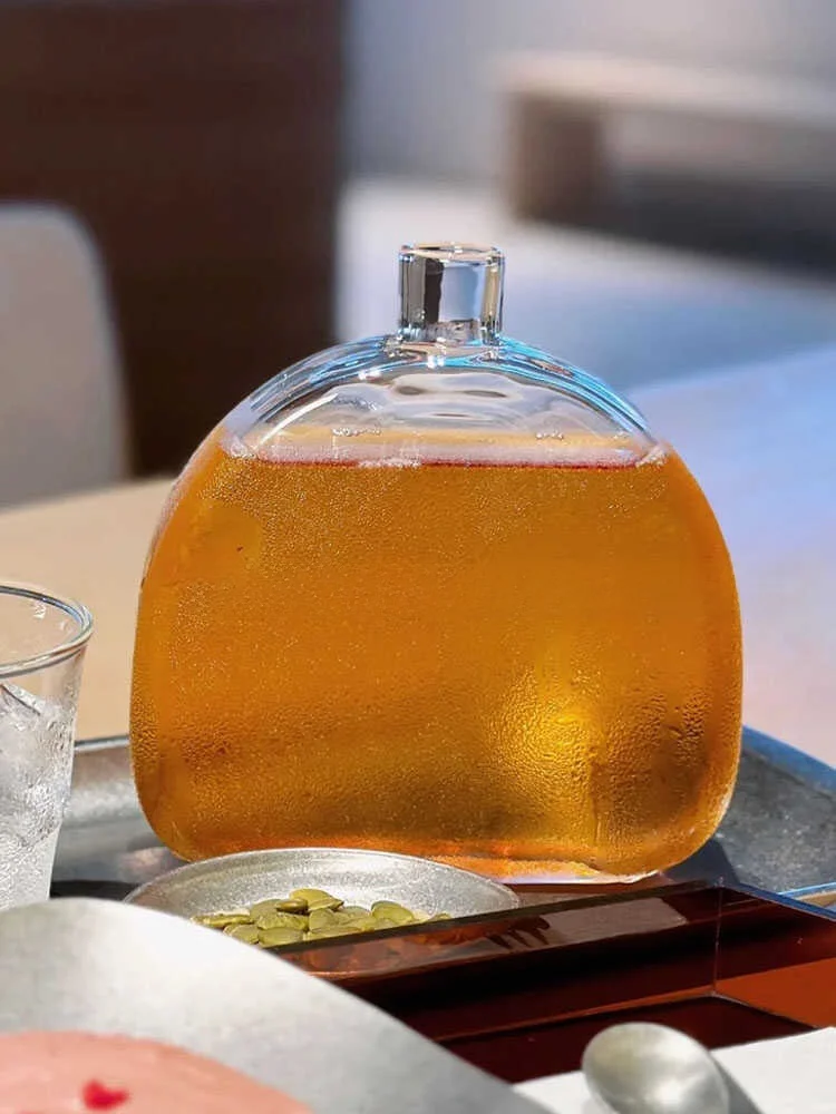 Creative Semi-Circular Glass Fruit Wine Bottle And Cup Set New Chinese Style Cold Brew Bottle Handy Fruit Tea Bottle
