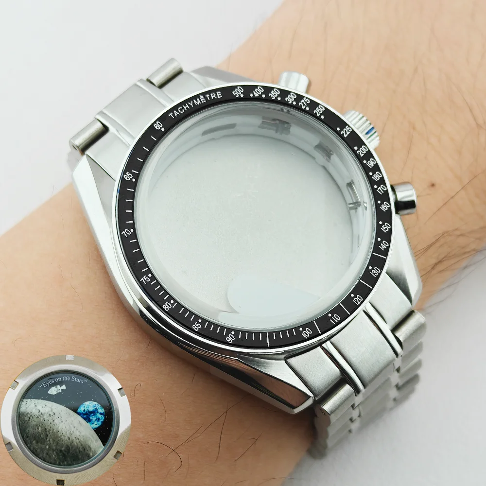 VK63 Case 39.7MM Case And Strap Combination Moon Case Watch Metal Case Moon Pattern Back VK63 Chronograph Case VK63 Case VK64 Ca