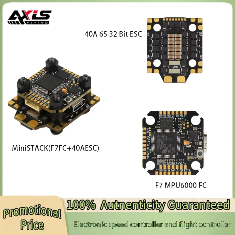 

Полетный контроллер Axisflying Argus Mini F7 STACK MPU6000 F7 с регулятором скорости 40A ESC BLHeli32 4-6S, монтажные отверстия 20*20 мм M2/M3 для радиоуправляемых FPV дронов
